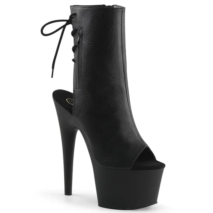 7″ Black Faux Leather Stiletto Heel Platform
