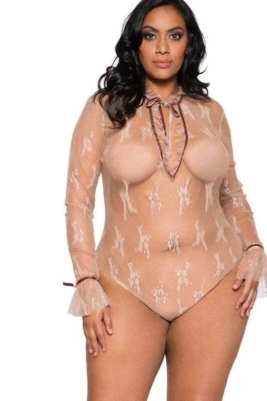 SS-Ruffle Detail Snap Bottom Teddy | Plus Size