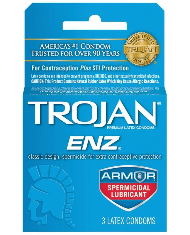 Trojan Enz Spermicidal Lubricated Condoms – Box of 3